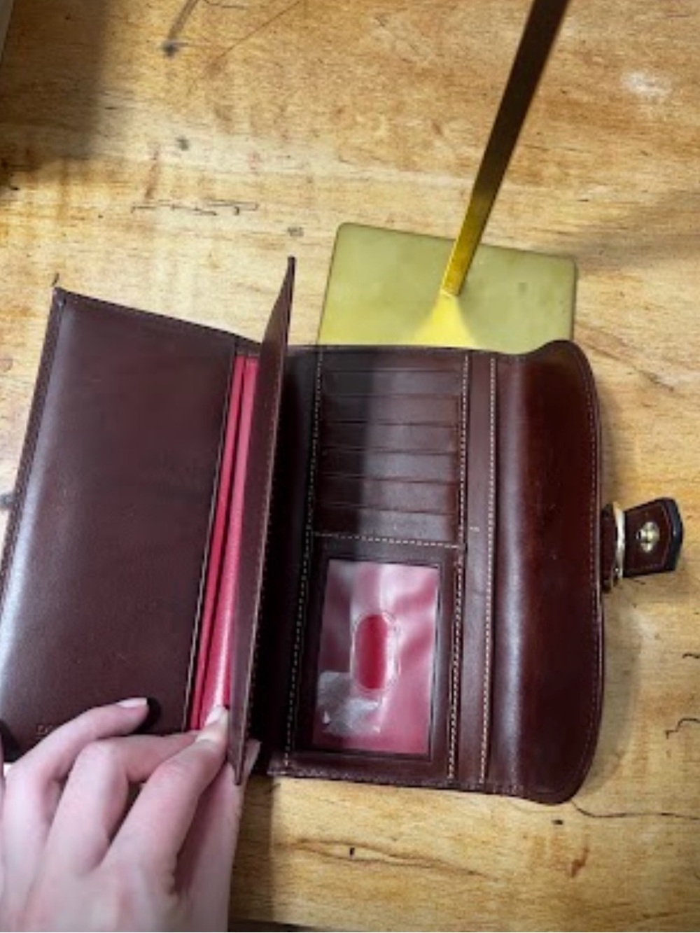 Dooney & Bourke Brown Signature Heart Print Continental Wallet with Brass Accent - Picture 6 of 8